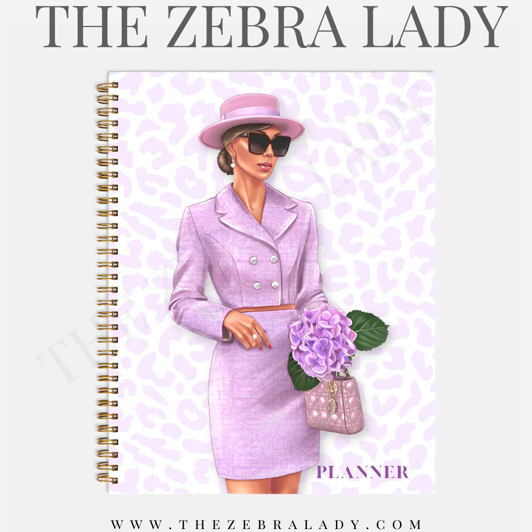 Fashion Purple Leopard Girl Hydrangea 8.5x11 Hardcover Planner