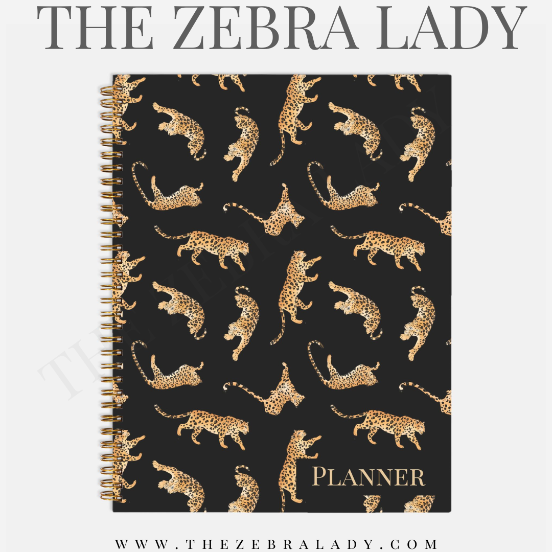 Fashion Leopard Cats 8.5x11 Hardcover Planner Choose Black or Gold Spiral