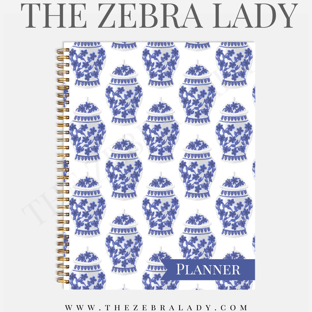 Preppy Blue Ginger Jars 8.5x11 Hardcover Planner