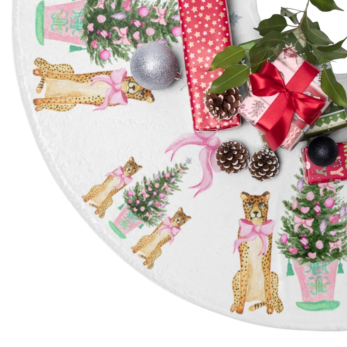 Preppy Pink Christmas Tree Cheetahs Christmas Tree Skirts