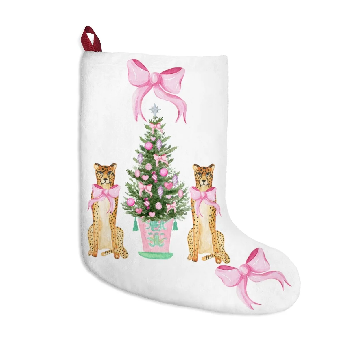 Preppy Pink Christmas Tree Cheetahs Christmas Stockings