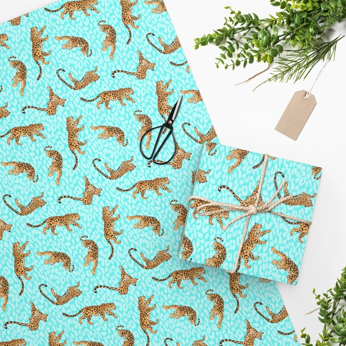 Aqua Cheetahs Wrapping Paper