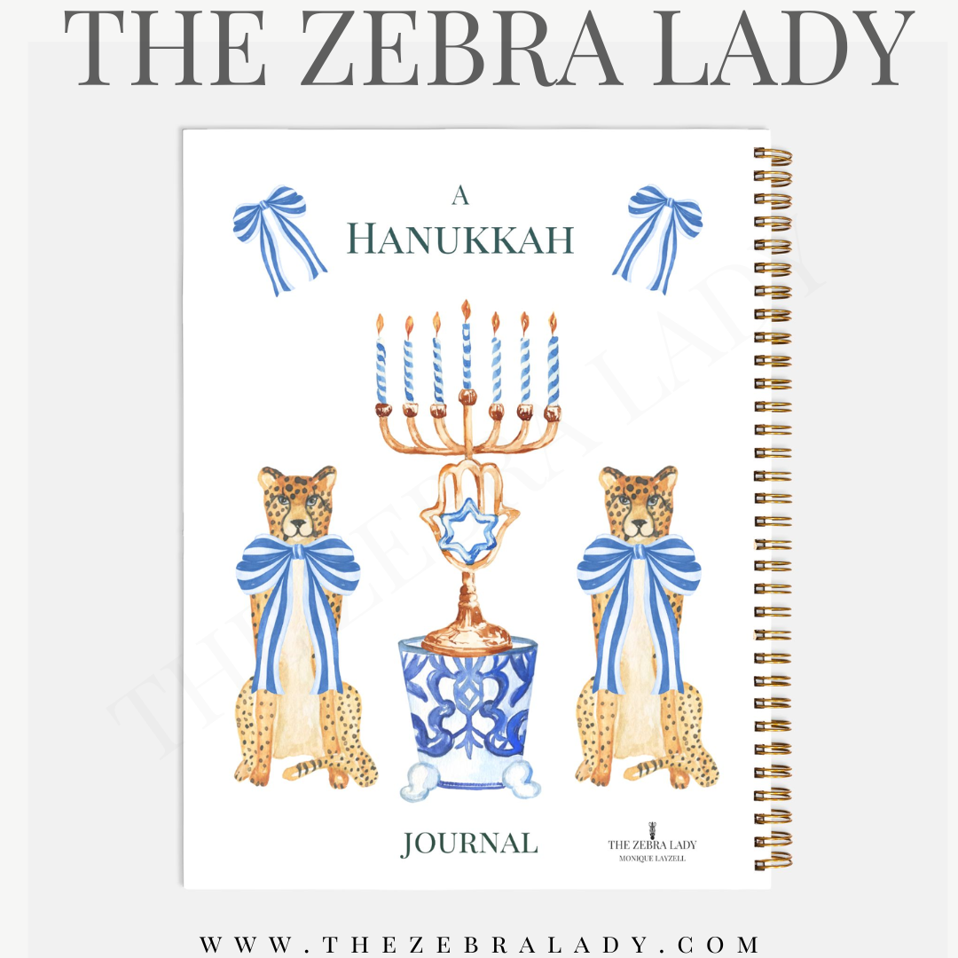 Preppy Cheetah Leopard Hanukkah Spiral Hardcover 8.5 x 11 Notebook Journal