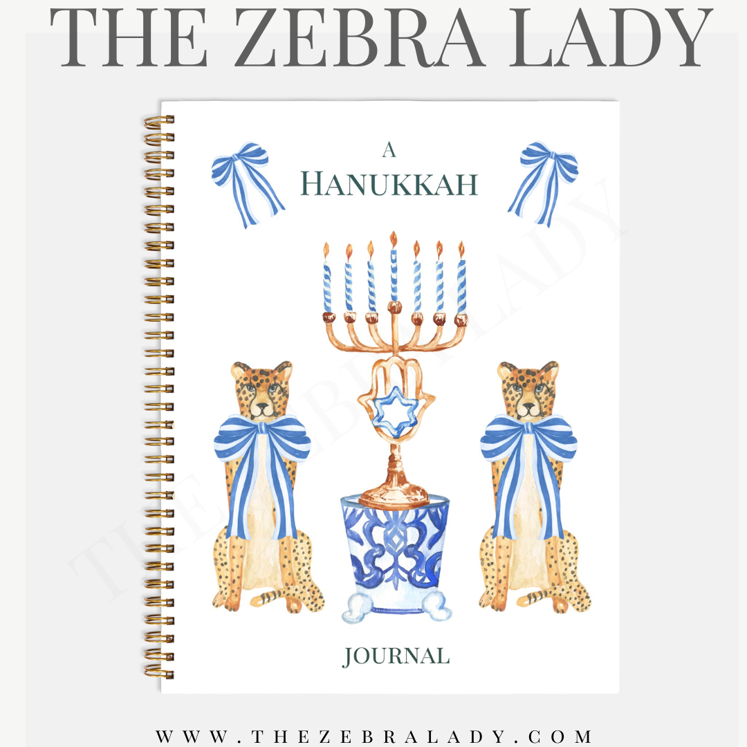 Preppy Cheetah Leopard Hanukkah Spiral Hardcover 8.5 x 11 Notebook Journal