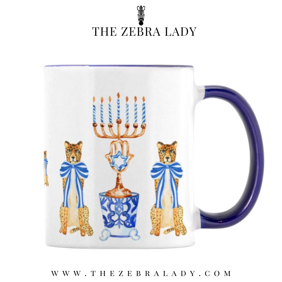 Preppy Cheetah Leopard Hanukkah Color Handle Mugs