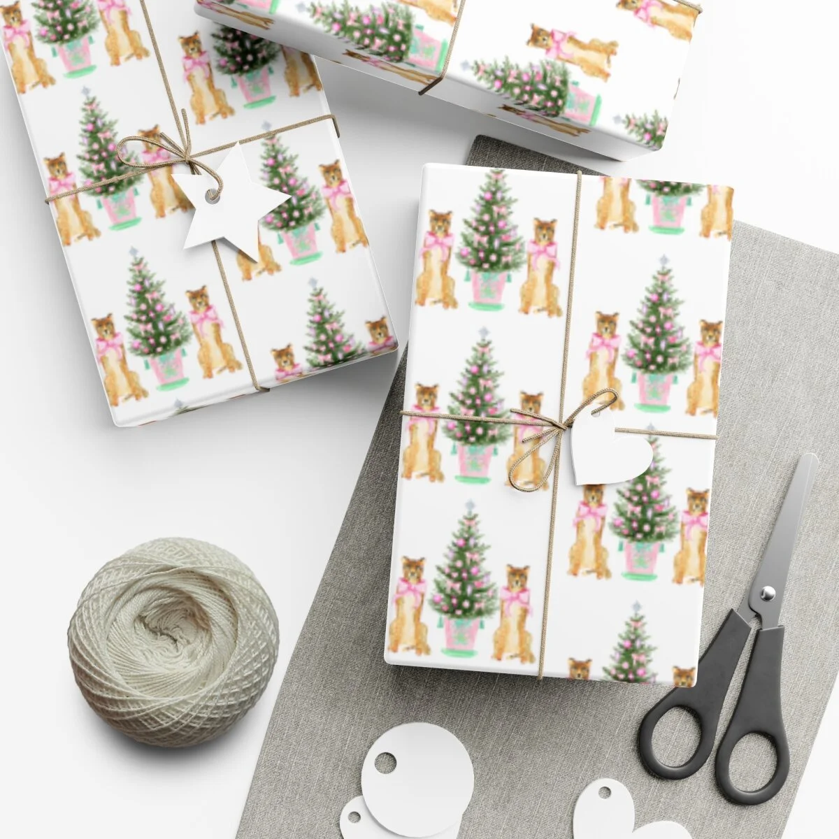 Preppy Pink Christmas Tree Cheetahs Christmas Gift Wrap
