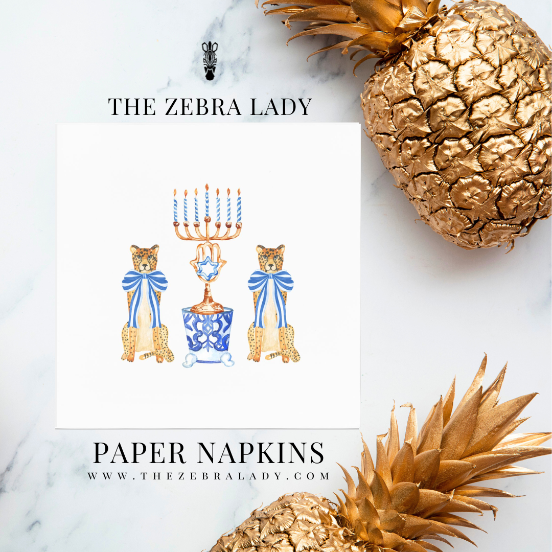 Preppy Cheetah Leopard Hanukkah Luncheon & Cocktail Beverage Napkins