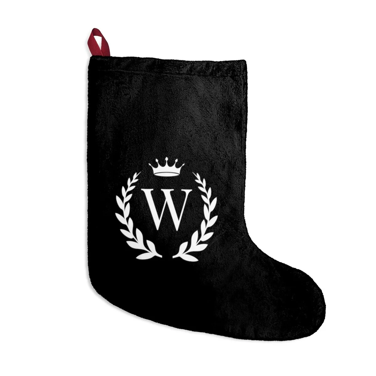 Personalized Initial Wreath and Crown Black Christmas Stockings THEZEBRALADY.com