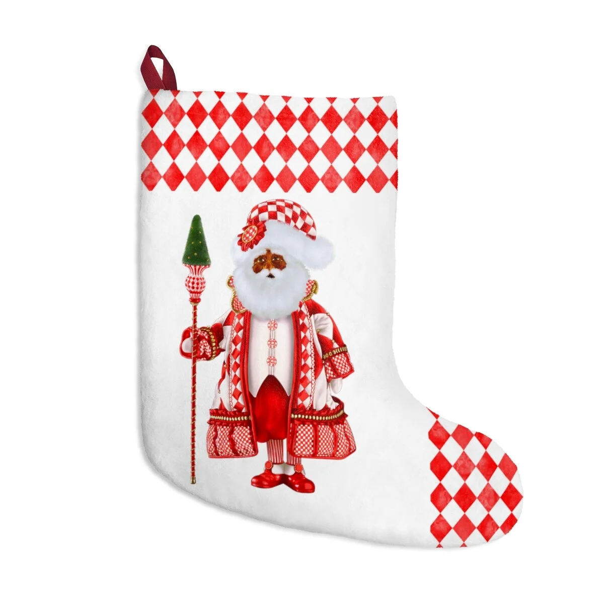 Preppy Santa Harlequin Checkered Christmas Red Stockings African American Thezebralady.com