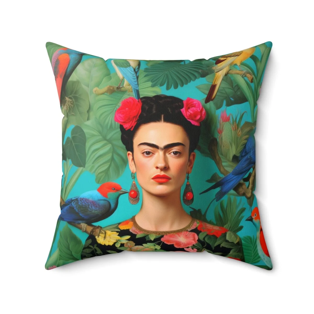 Frida  Two Pink Flowers Square Pillow