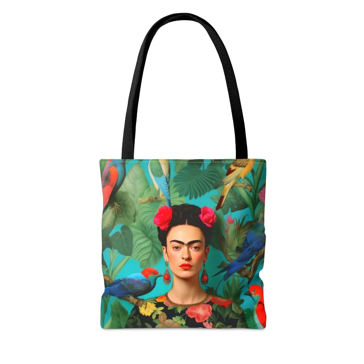 Frida Two Pink Roses Black Handle Tote