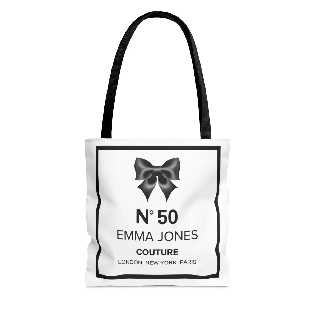 Coco Style Number Personalized Birthday Classy Fashion Couture Black Handle Tote