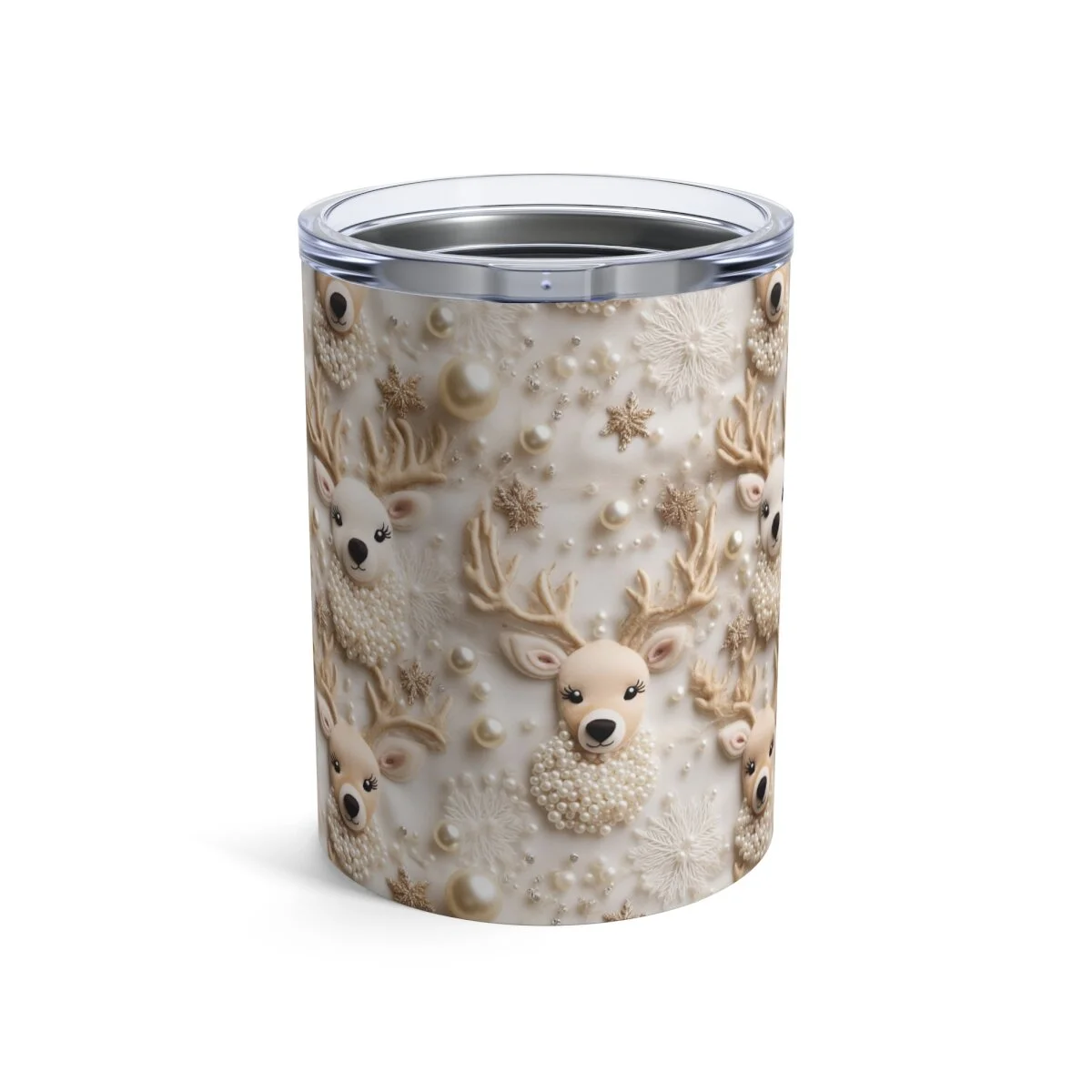 Fashion Creamy Reindeers with Pearls Tumbler  10oz