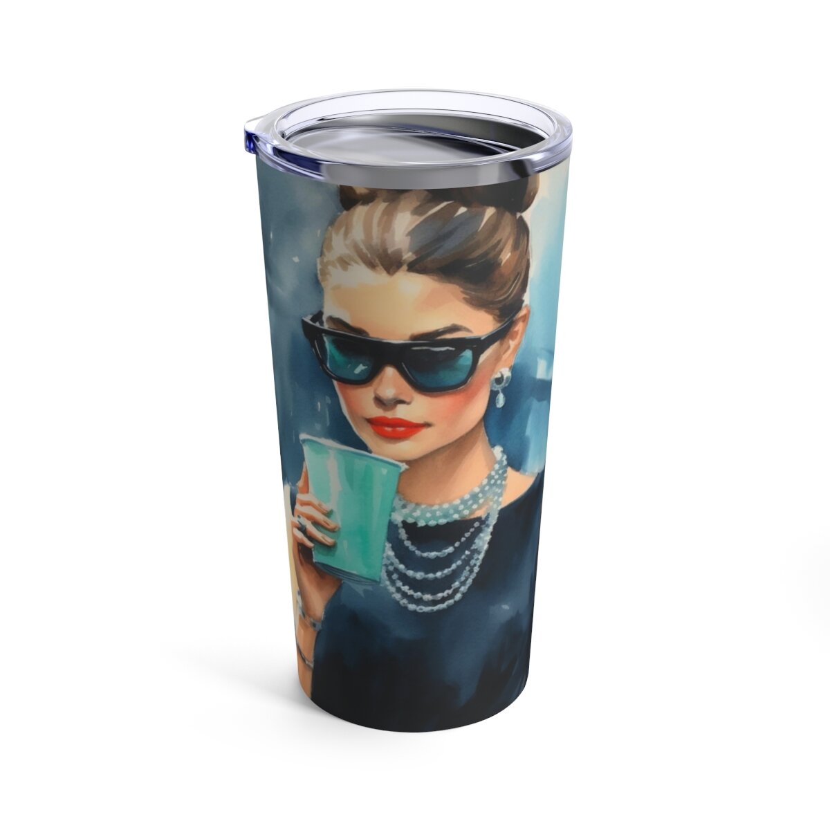 Watercolor Audrey Girl Breakfast at Tiffany's Tumbler 20oz