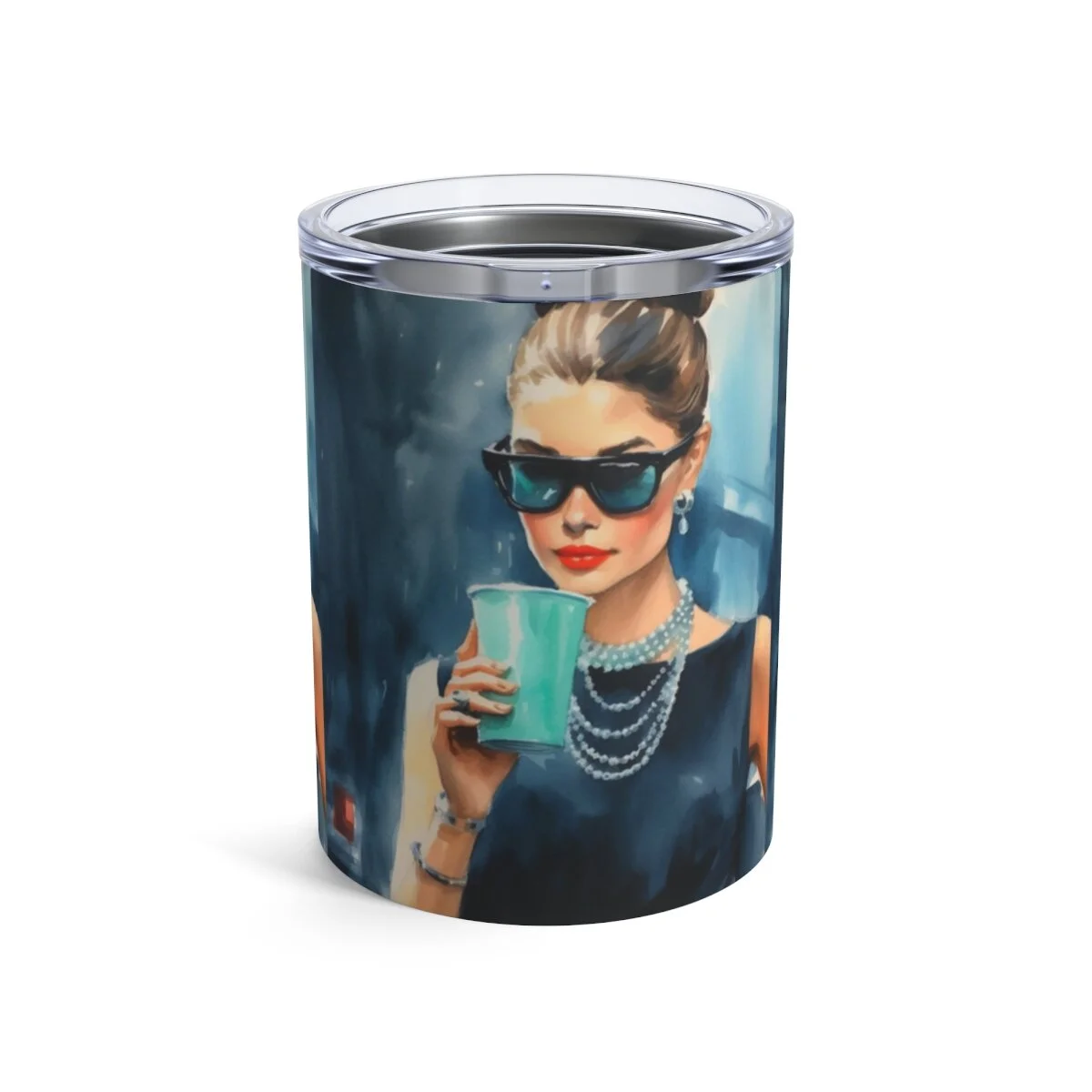 Watercolor Audrey Girl Breakfast at Tiffany's Tumbler 10oz