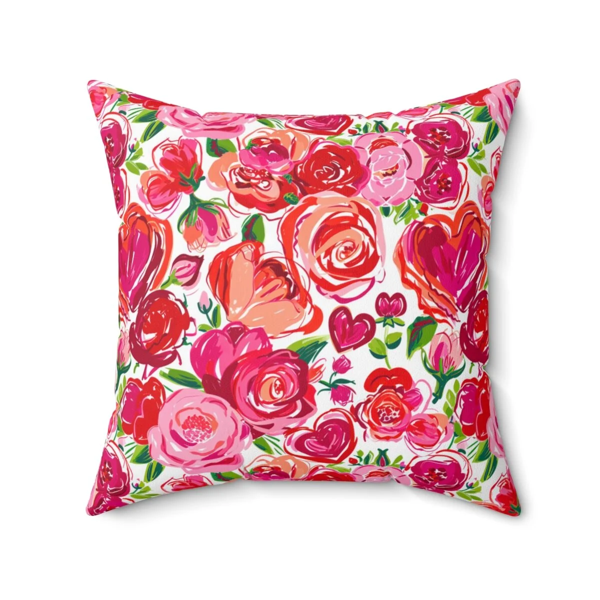 Valentine's Roses and Hearts  Square Pillow