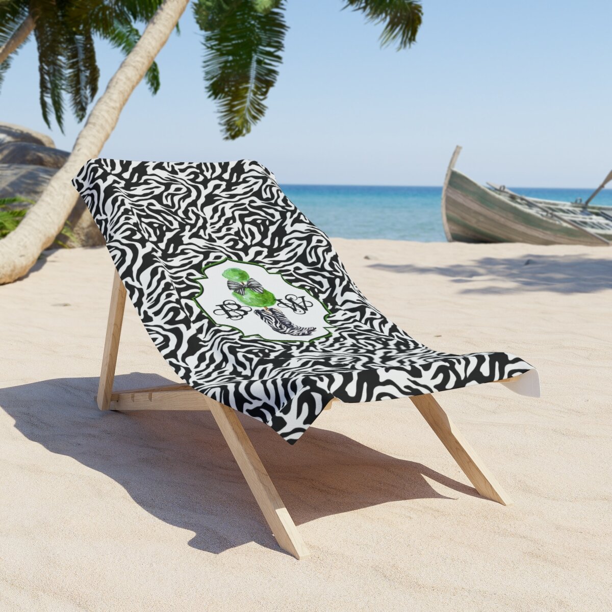 Chinoiserie Preppy Zebra Cowgirl Boots Topiary Monogram Beach Towel Thezebralady.com