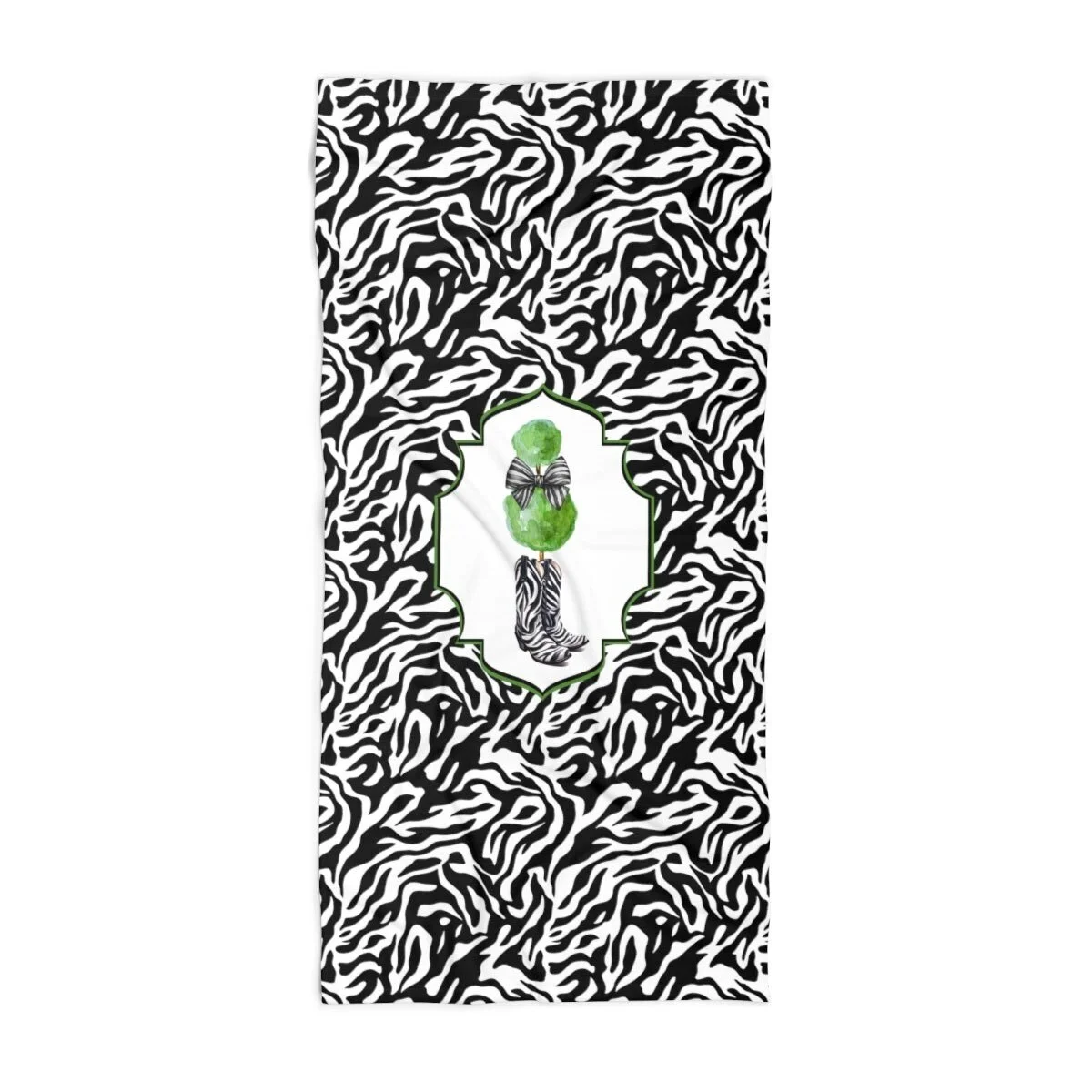 Chinoiserie Preppy Zebra Cowgirl Boots Topiary Beach Towel   THEZEBRALADY.com
