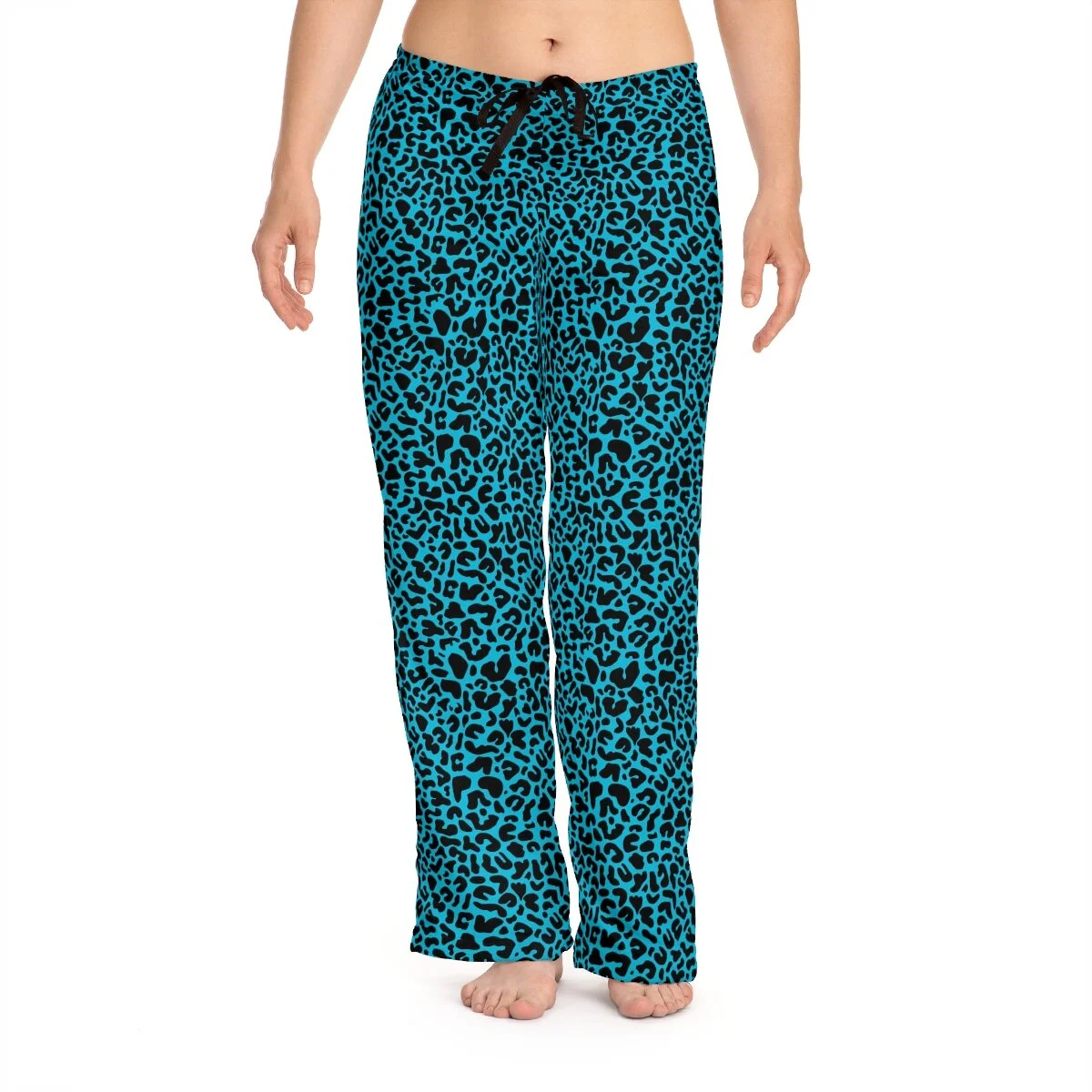 Leopard Print Turquoise Black Women's Pajama Pants