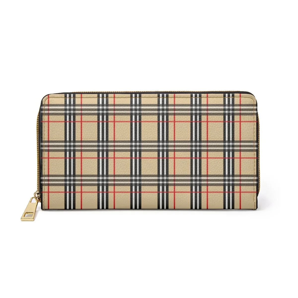 Fashion Tan Plaid Tartan Zipper Wallet