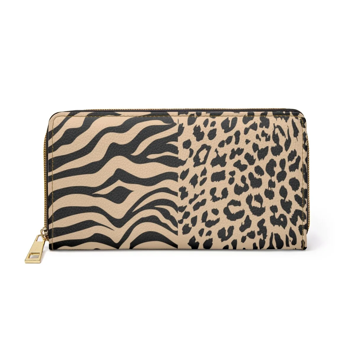 Tan Zebra and Leopard Zipper Wallet