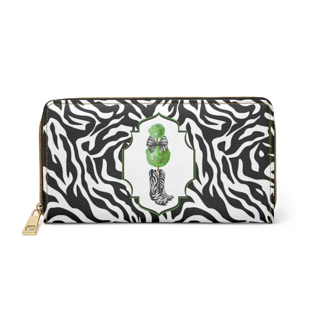 Chinoiserie Preppy Zebra Cowgirl Boots Topiary Zipper Wallet