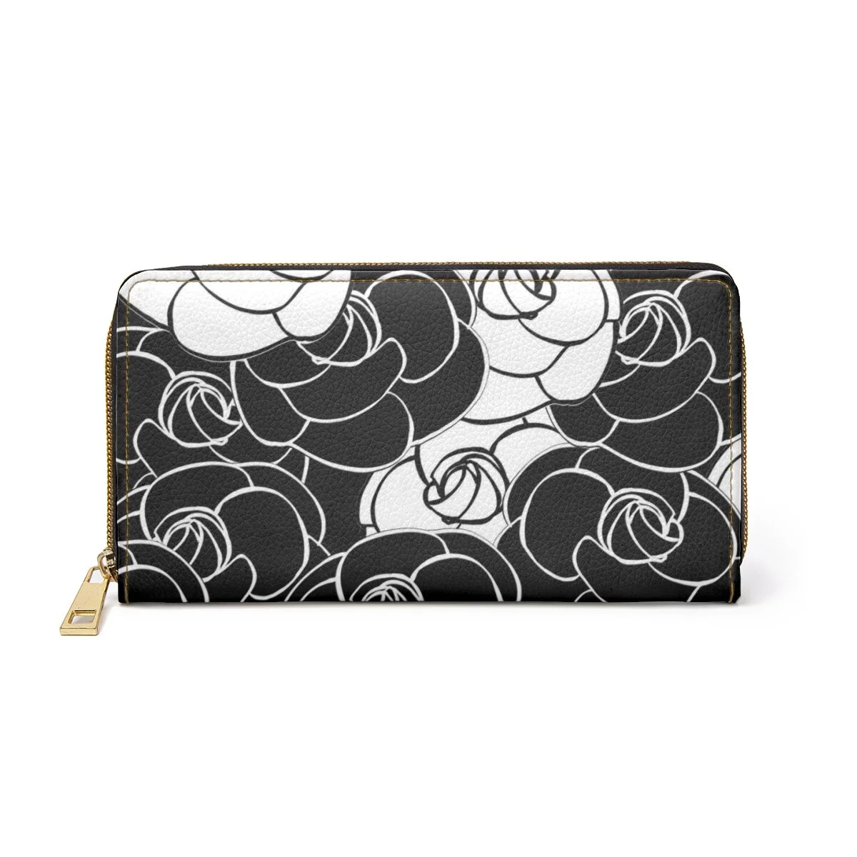 Fashion Camellia Black White Outline Zipper Wallet