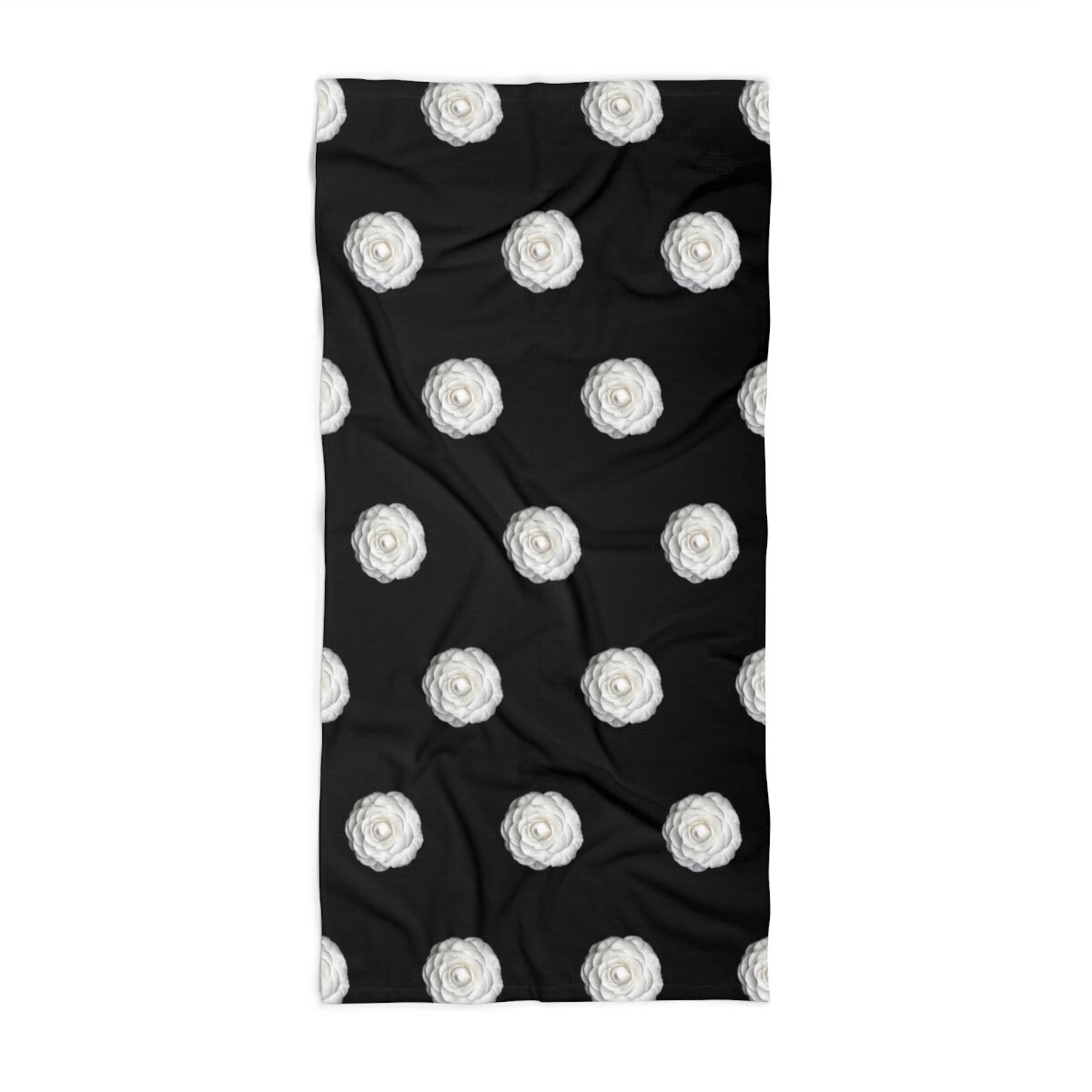 Black Multi Camellia flowers Rose Black Beach Towel Black