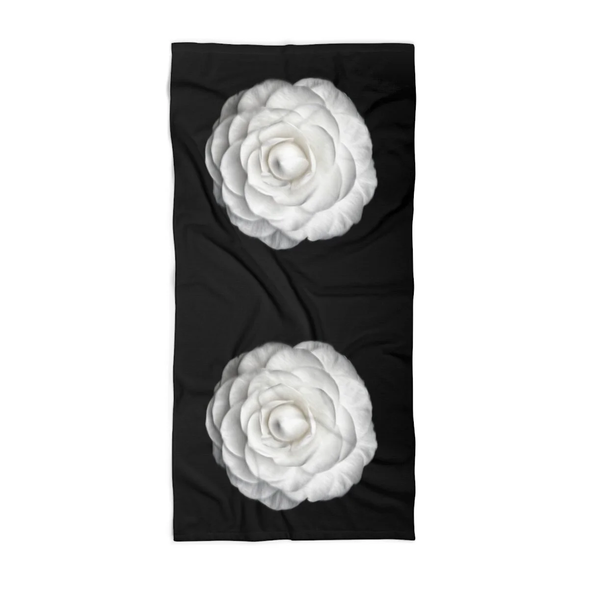 Black White Large Camellia flowers Rose Black Beach Towel