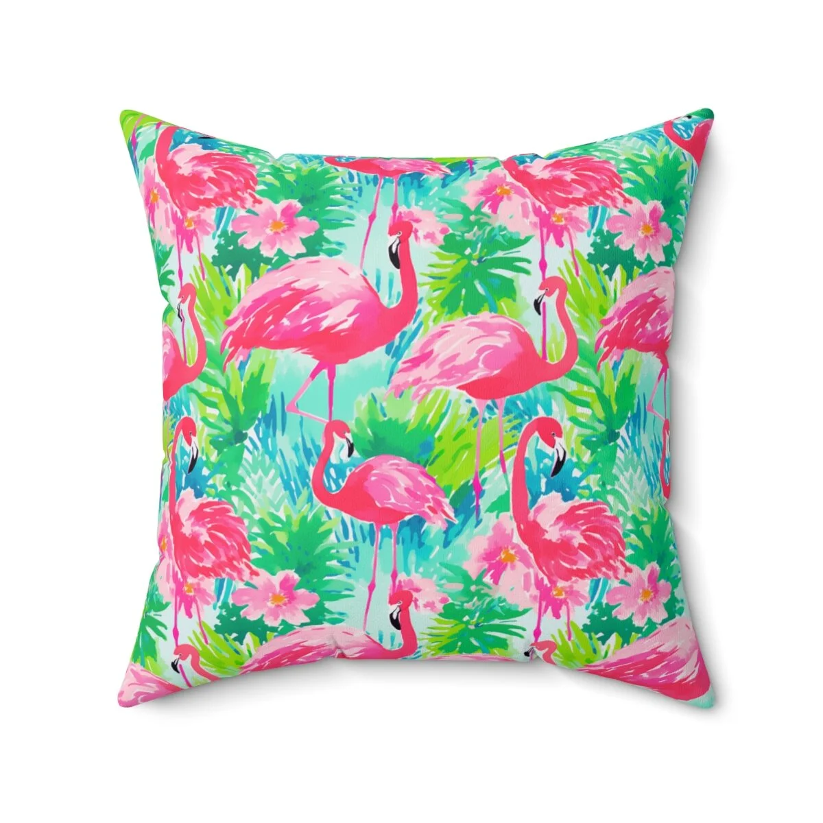 Preppy Tropical Pink Flamingos Square Pillow