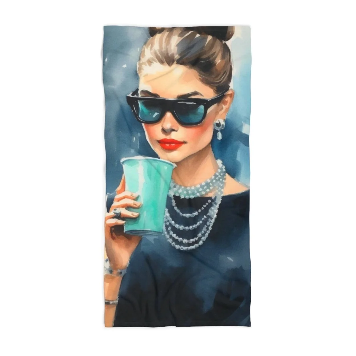 Audrey Girl Breakfast at Tiffany's Watercolor Beach Towel