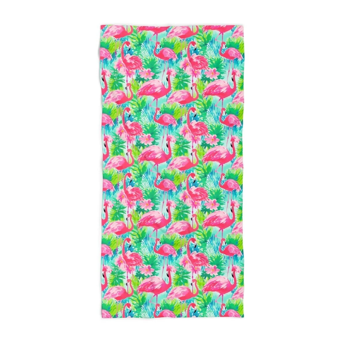 Preppy Tropical Pink Flamingos Beach Towel