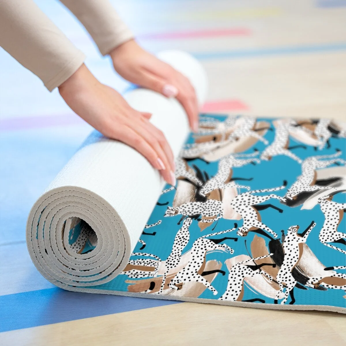 Fashion Abstract Leopards Turquoise Foam Yoga Mat