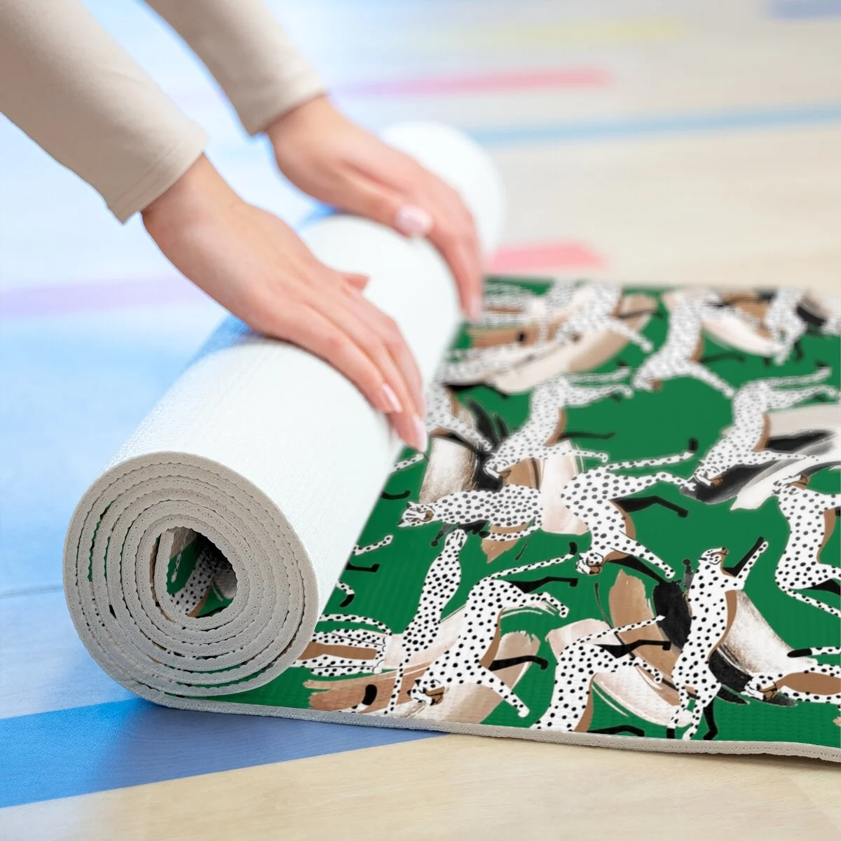 Fashion Abstract Leopards Green Foam Yoga Mat