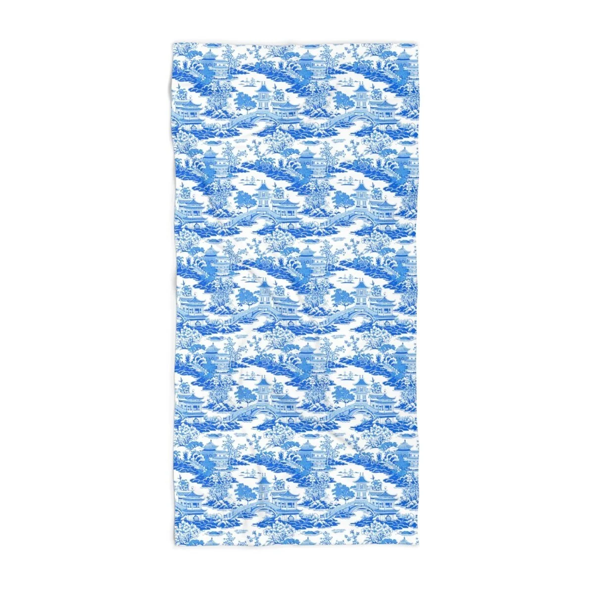 Preppy Chinoiserie Pagoda Blue White Beach Towel
