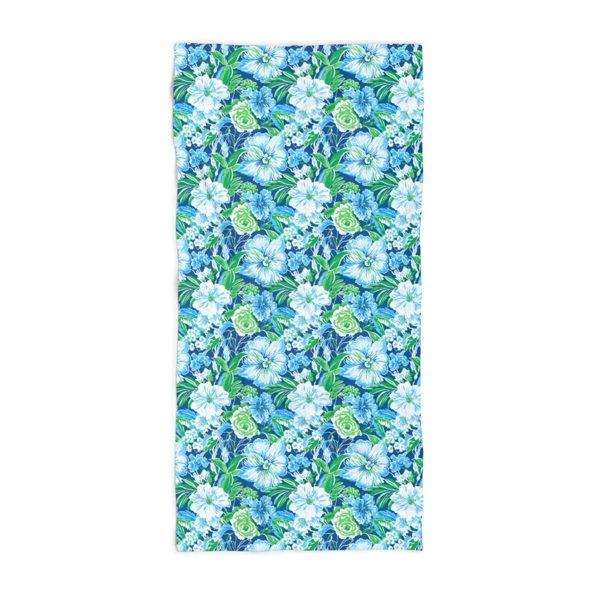 Preppy Chinoiserie Blue Green Flowers Beach Towel