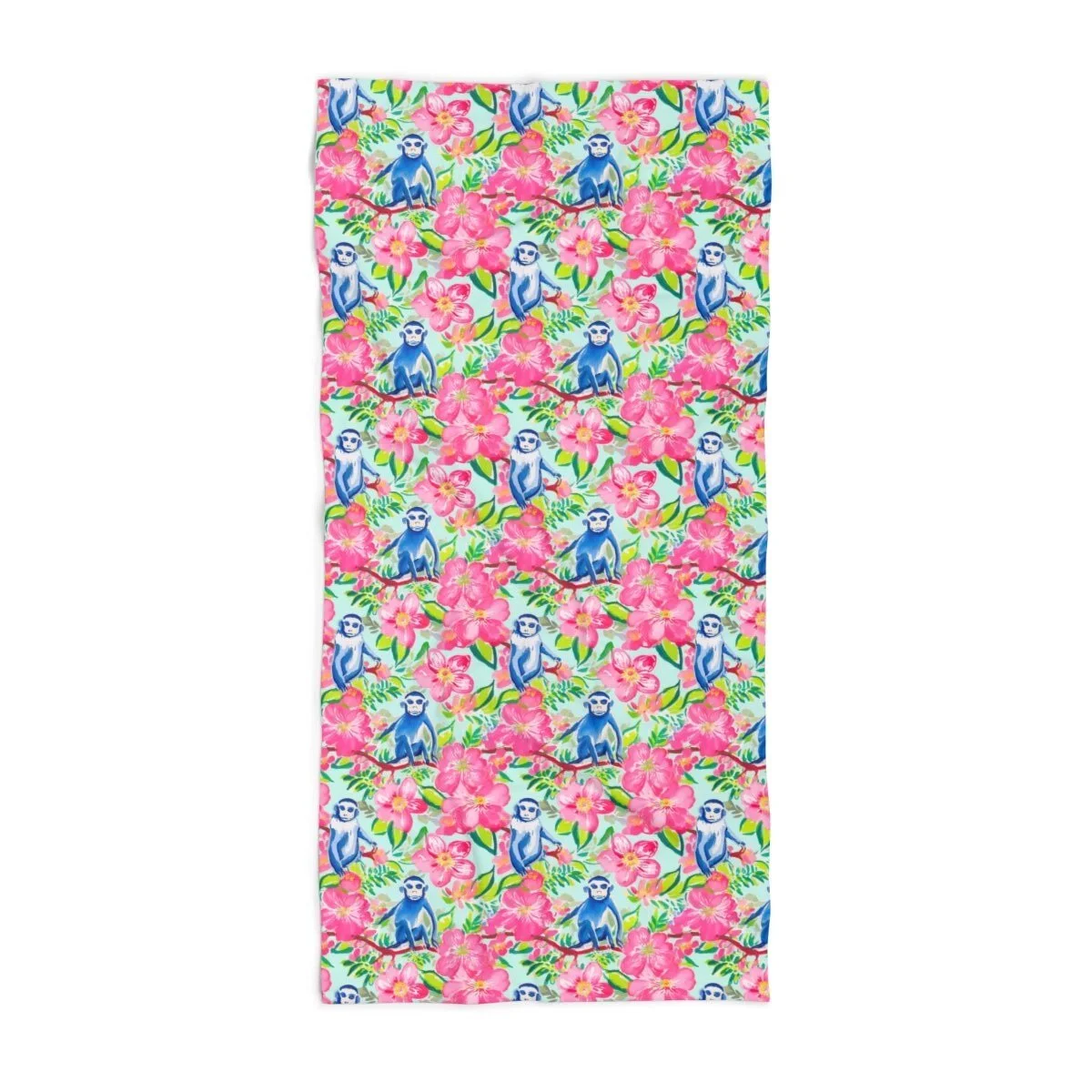 Preppy Chinoiserie Tropical Blue Monkey Beach Towel