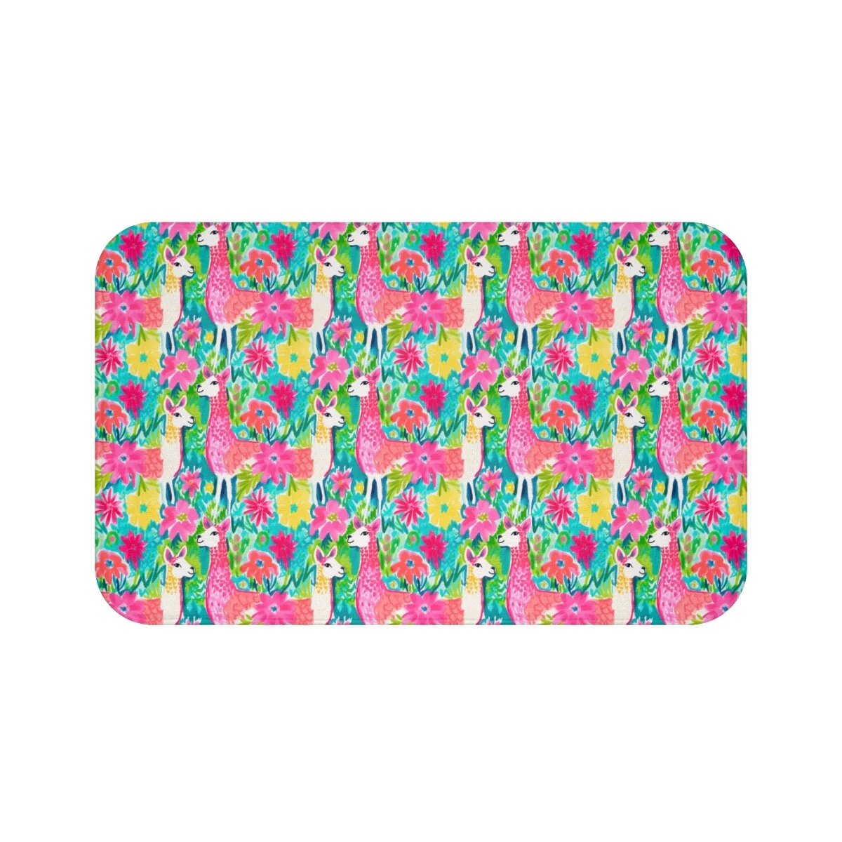 Preppy Tropical Llamas Bath Mat