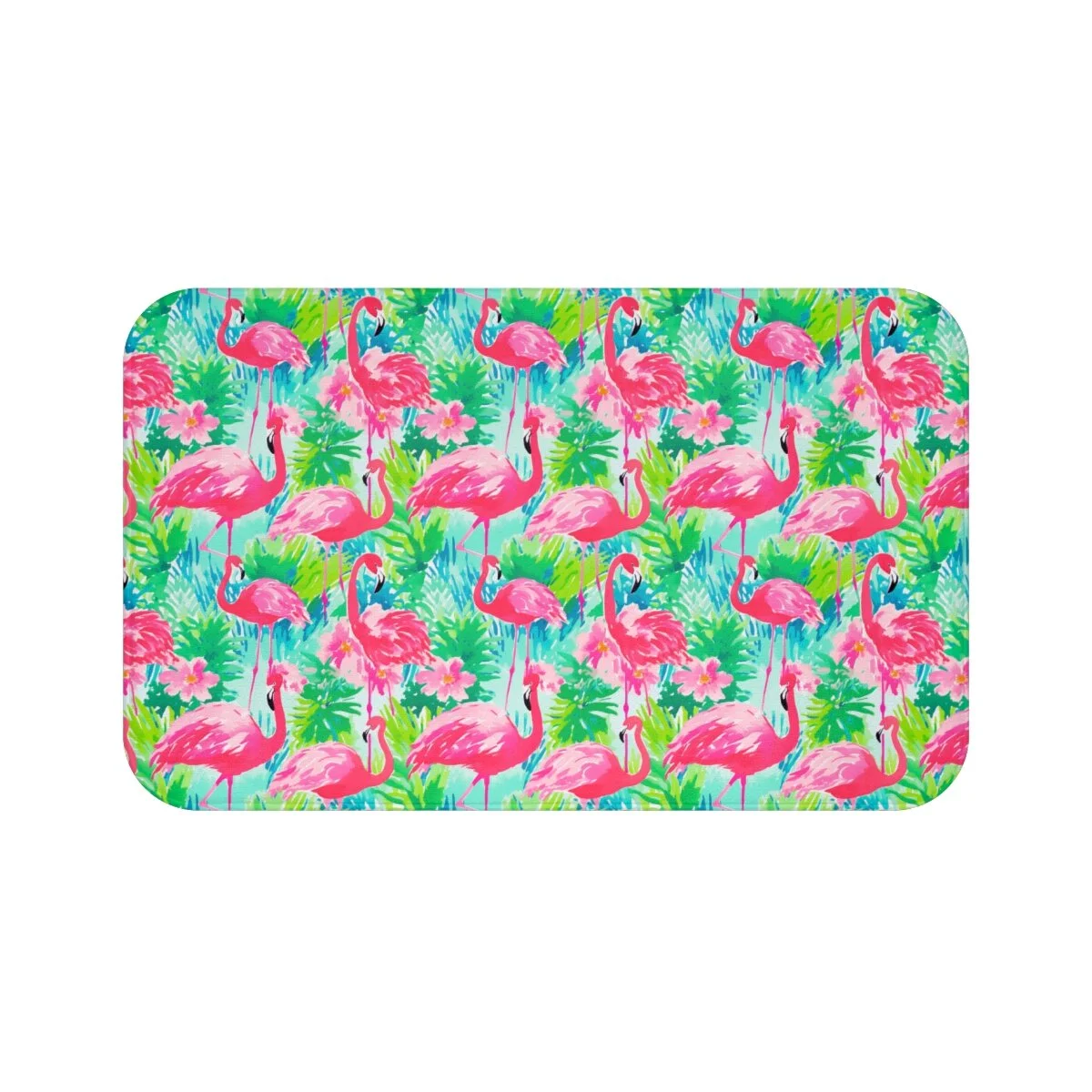 Preppy Tropical Pink Flamingos Bath Mat