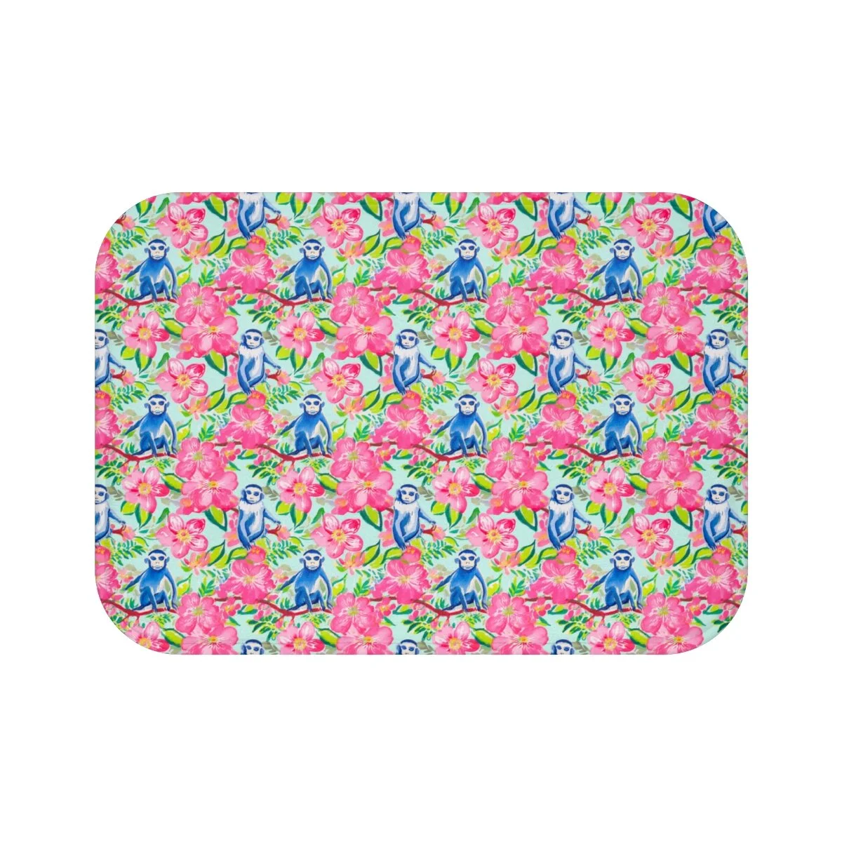Preppy Chinoiserie Tropical Blue Monkey Bath Mat