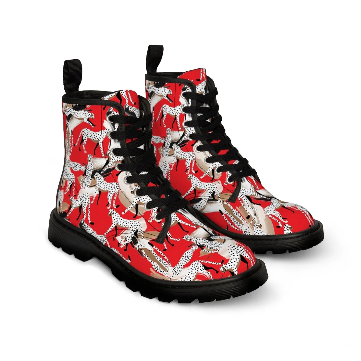 Fashion Abstract Leopards Red Women's Canvas Boots