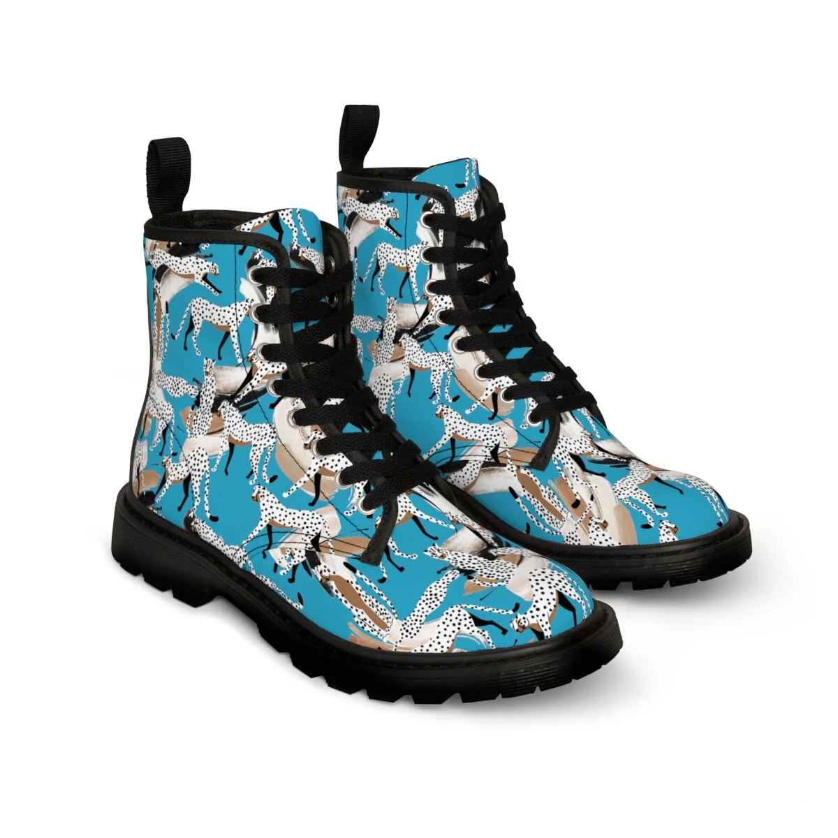 Fashion Abstract Leopards Turquoise Women's Canvas Boots