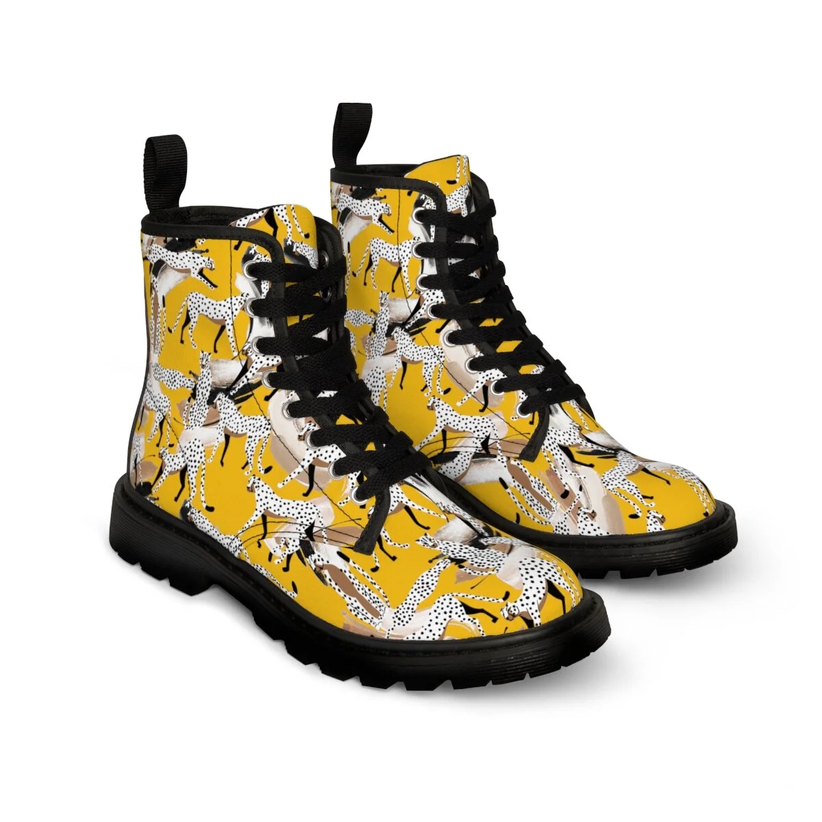 Fashion Abstract Leopards Yellow Women's Canvas Boots
