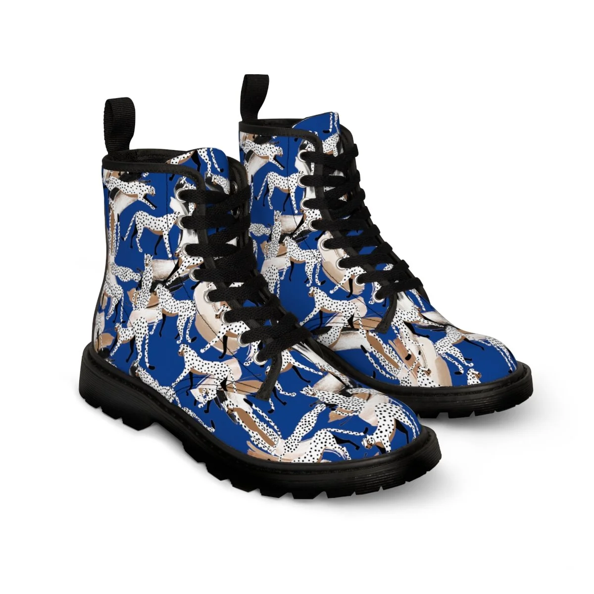 Fashion Abstract Leopards Dark Blue Women's Canvas Boots
