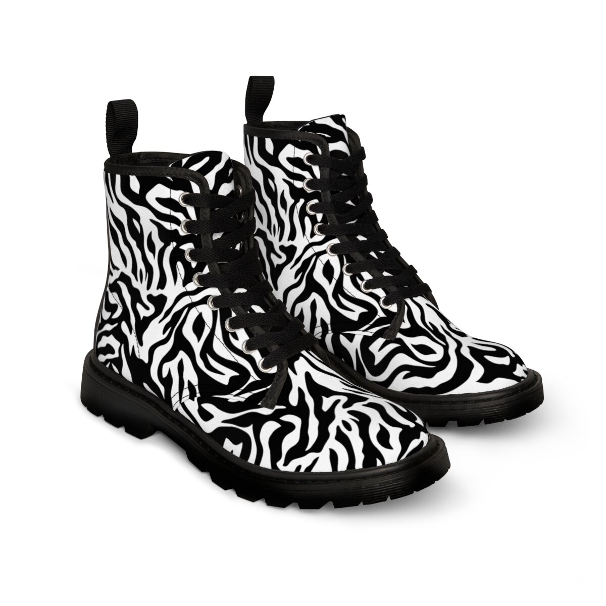 Black White Zebra Print Women's Canvas Boots