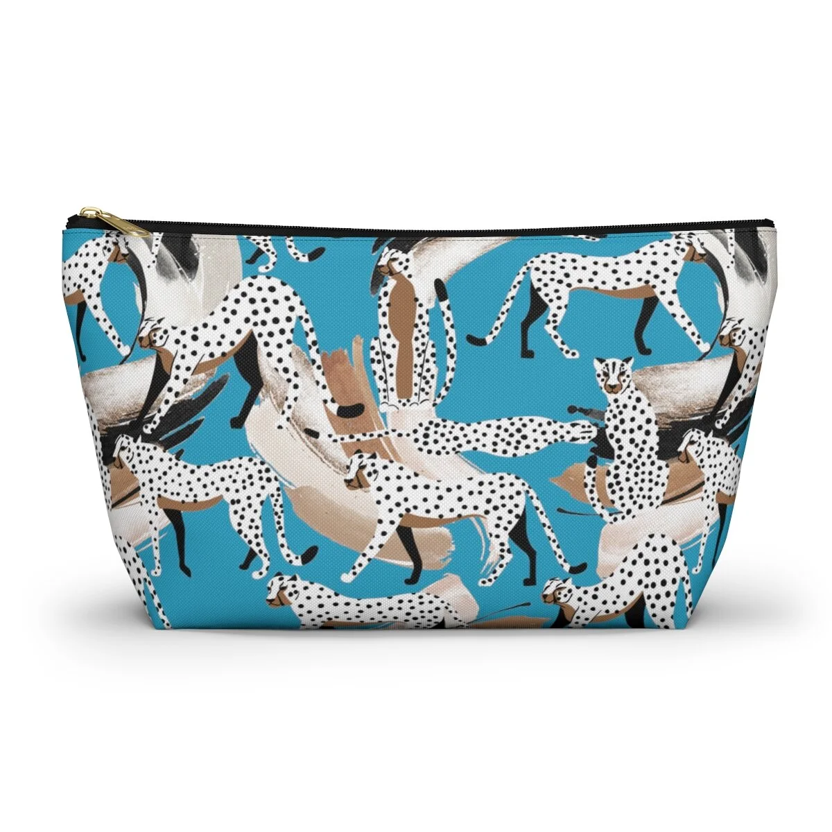 Fashion Abstract Leopards Turquoise Accessory Pouch w T-bottom