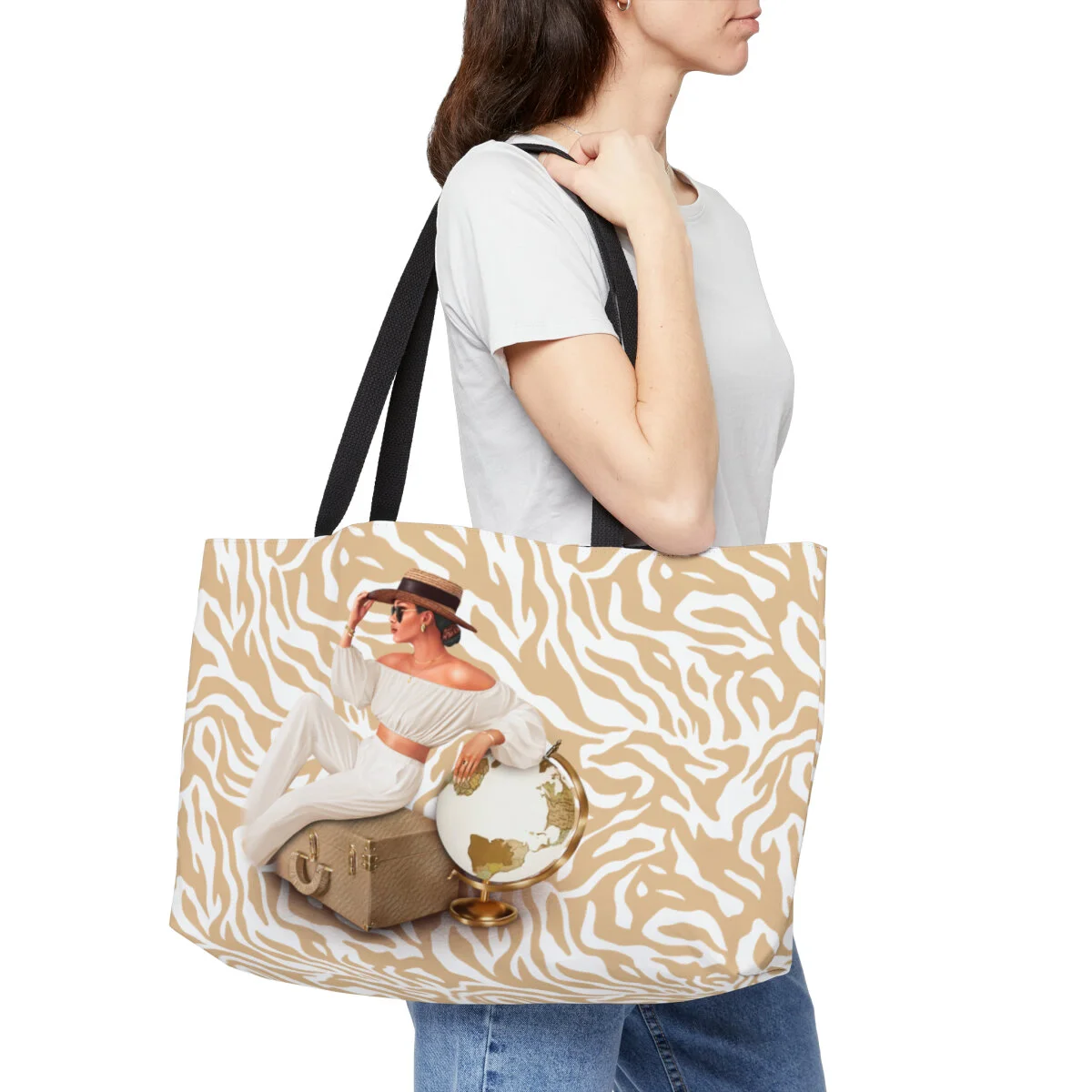 Travel Fashion Girl Tan Zebra Weekender Tote Bag