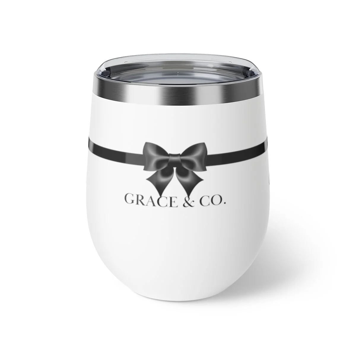 Personalized White Black Bow Breakfast at Tiffany's Wine Champagne Tumbler Cup 12oz