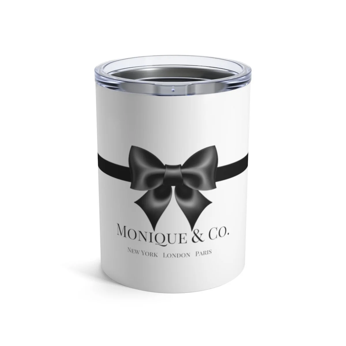 Personalized White Black Bow Breakfast at Tiffany's Tumbler 10oz