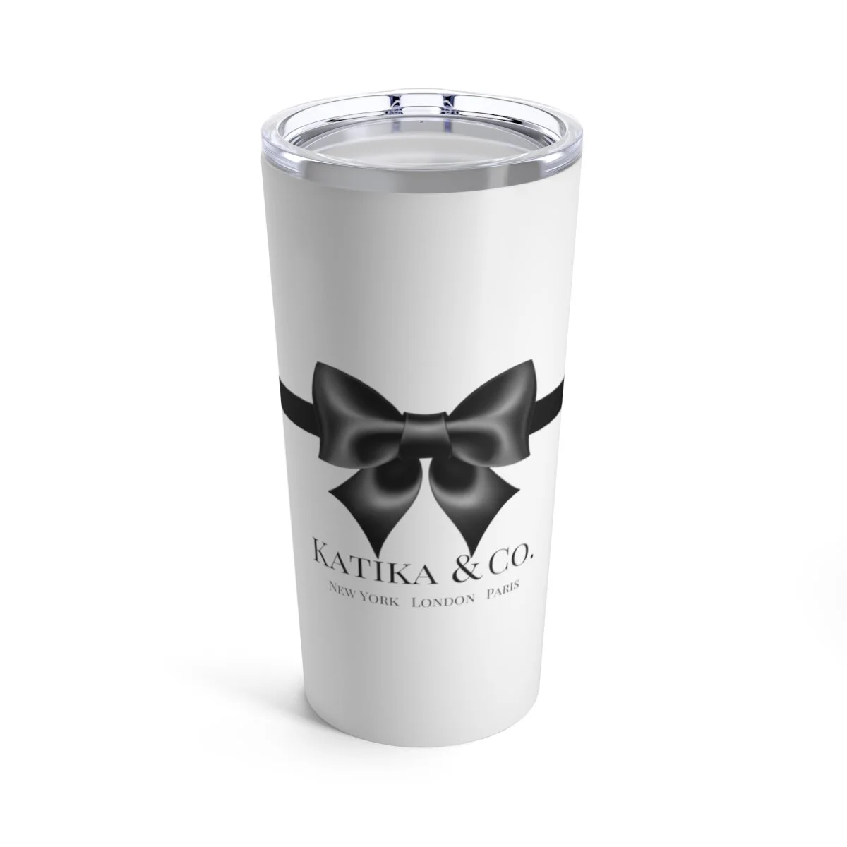 Personalized White Black Bow Breakfast at Tiffany's Tumbler 20oz